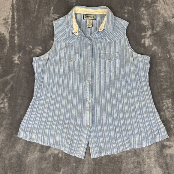 Shyanne Tops - Shyanne Women Button Up Shirt XXL Blue Striped Western Tank Pearl Snap Top